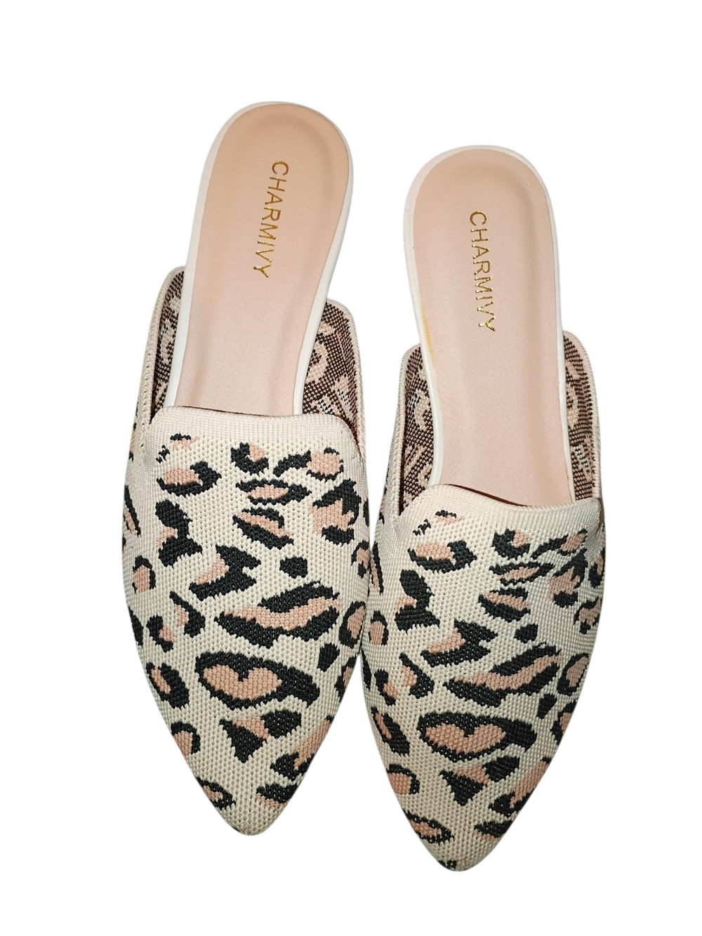 Charmivy Leopard Print Knit Mules Size 8.5 NWOT